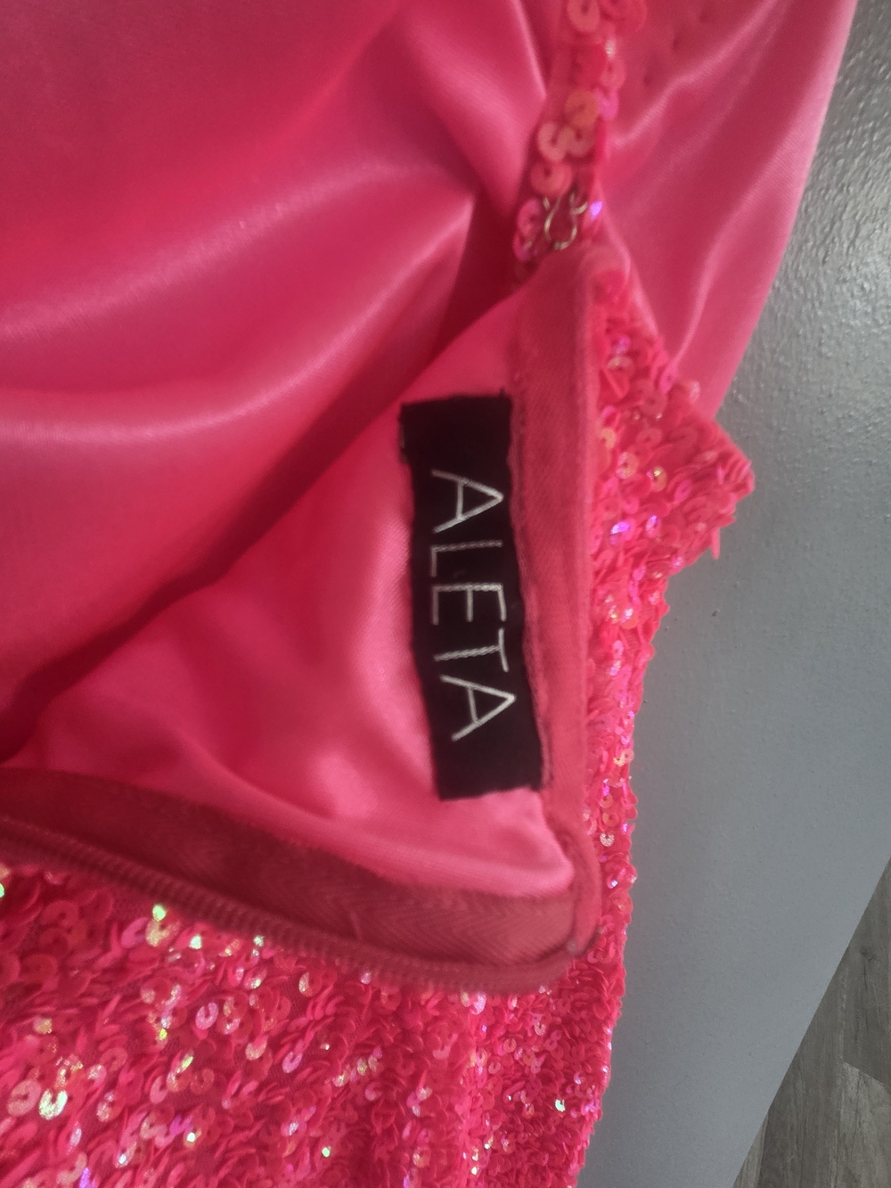 One-Shoulder Hot Pink Sequin Cocktail Dress - Picture 5 of 5